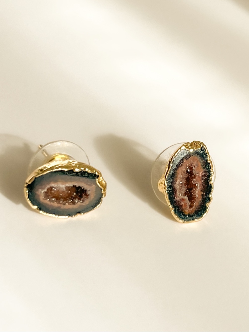 Geode Druzy Stud Earrings Gold Trim